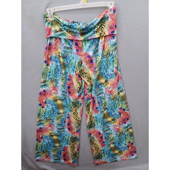 Mimozza Womens Wide Leg Palazzo Pants XL Peacock Yellow Black Stretch Gipsy - Picture 4 of 7